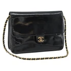 CHANEL Chain Shoulder Bag Patent Leather Black Gold