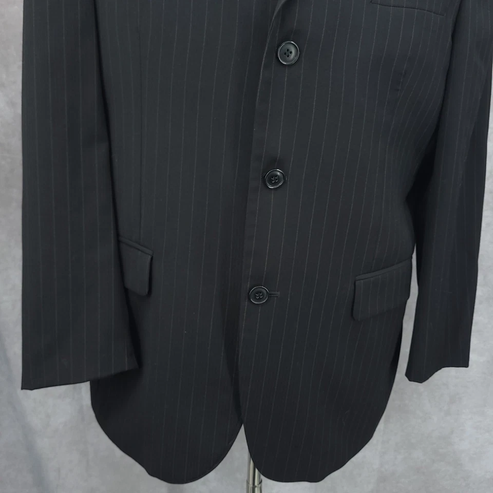 Andrew Fezza Blazer Mens 42 R Black Pinstripe 100% Wool Sports Coat 3 Buttons - Image 2 of 4