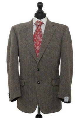 Harris Tweed Brook Taverner Sakko Jackett 50 grau Fischgrat Einreiher 2-Knopf