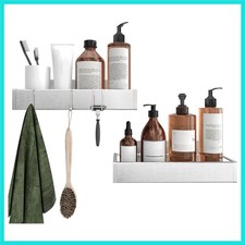 Bathroom Adhesive Shower Caddy Basket Shelf with Hooks, No Drilling Removable...