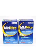 2 MidNite BACK TO SLEEP Support lose dose 1.5mg Melatonin 30 Cherry tabs 03/2026
