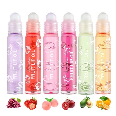 6 Pcs Hydrating Fruit-Flavored Roll-On Lip Oil Set, Moisturizing Lip Oil Tran...