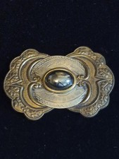 Antique Victorian Sash Buckle Brooch Hematite Black Cabochon C Clasp c1900