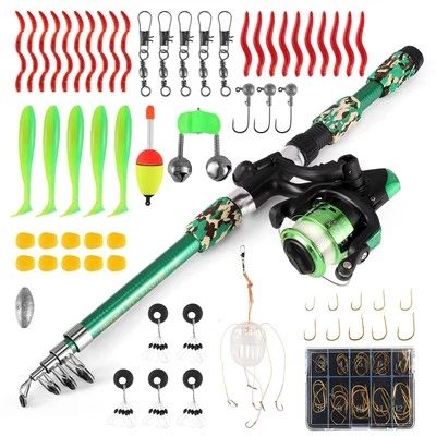 AOFESEL Angelset A Komplettset 180cm Spinning Rolle Zubehör 55 Stück Starter Angel Set