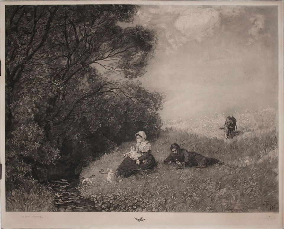 Franz Börner nach Hans Thoma Ein Sommertag Großformat signiert Mezzotinto 1900 - Bild 3 von 3