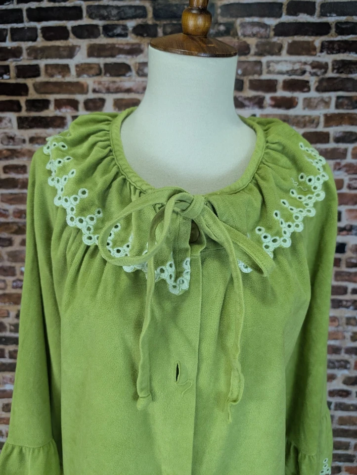 Vestido de casa vintage de terciopelo verde años 70 80 abrigo camisón bata con encaje M L Foto 4 de 4
