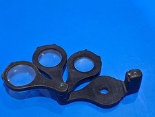 Antique 19th Century Double Lens Loupe Magnifying Glass, Cow Horn Framed, Folds