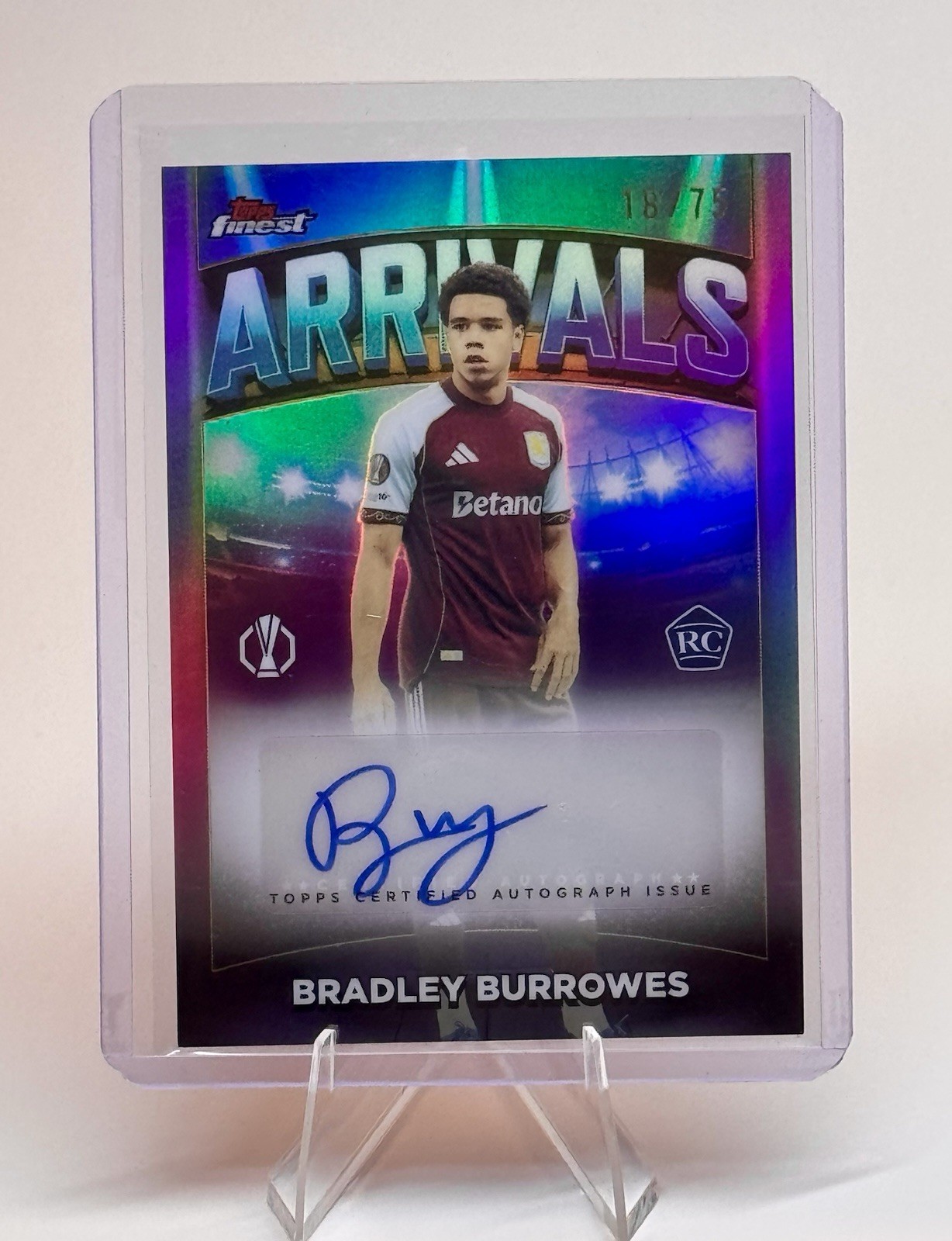 2025-26 Topps Finest UEFA Bradley Burrowes Arrivals Rookie Auto (Aston Villa)