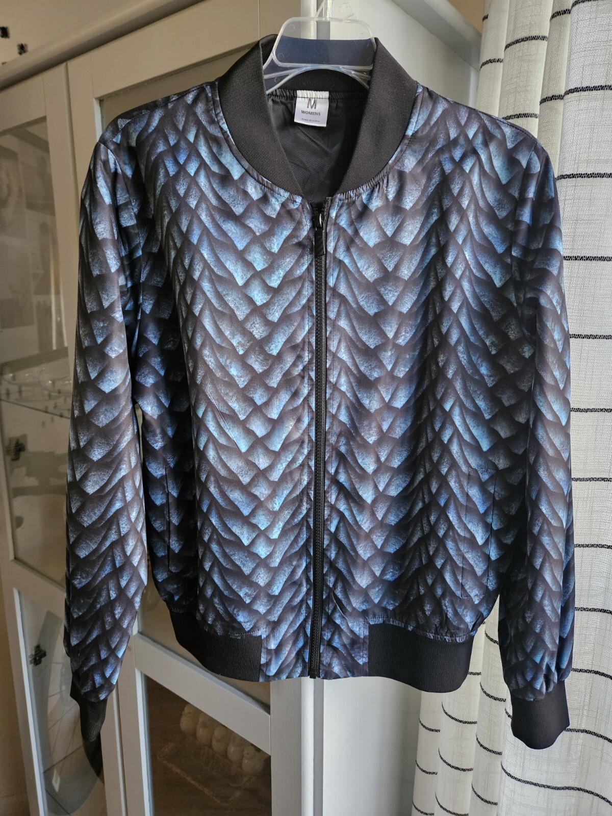 Blue Dragon Scale Print Bomber Jacket - image 1