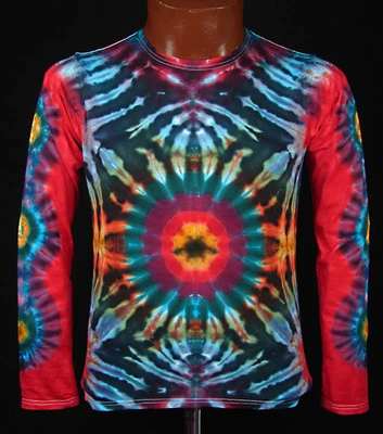 SHIBORI-ART T-Shirt Gr.S - 5XL langarm handgefärbt Hippie Tie dye Batik Flower Power Goa NEU