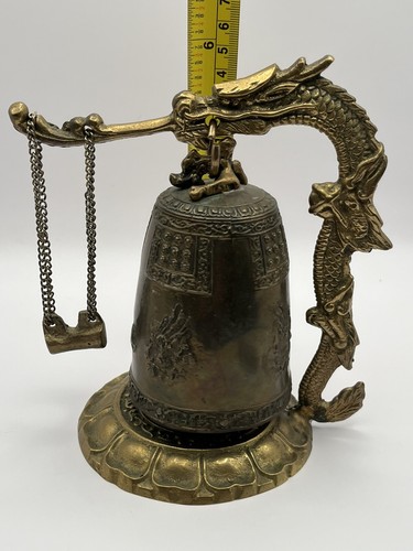 Japan Antique Dragon Sculpture Bronze Hanging Bell Hangan Collection FREE SHPNG - Picture 15 of 17