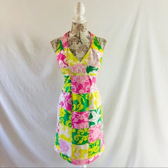 Lilly Pulitzer white label Patchwork Halter Dress… - image 1