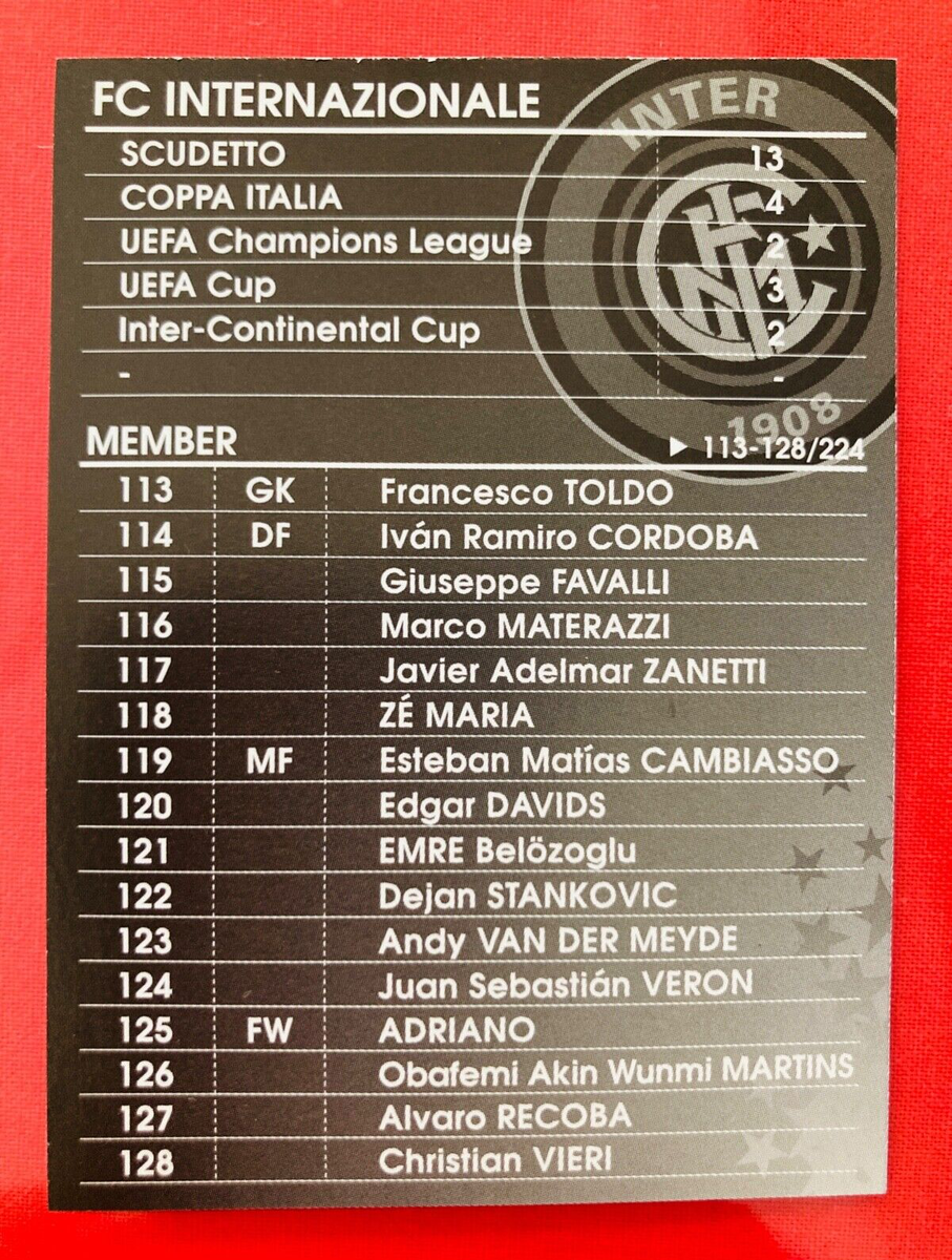 2004-05 Panini WCCF European Clubs Inter Milan complete team set