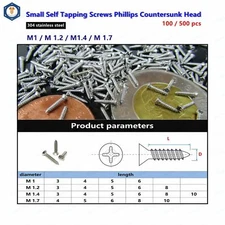M1 M1.2 M1.4 M1.5 M1.7 304 Stainless steel Cross Countersunk Flat Tapping Screws