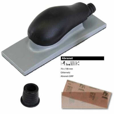MIRKA Handblock 70 x 198 mm 22-Loch Klett grau + 30x Abranet P80 P120 P180