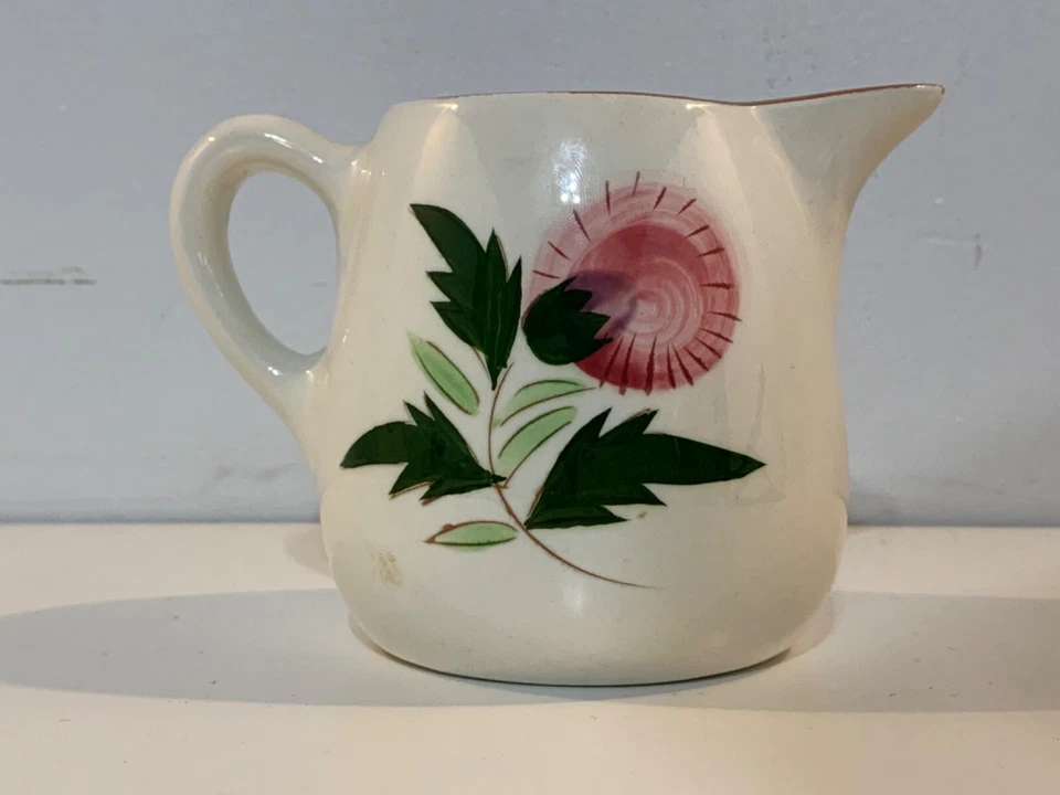 Vintage Stangl Pottery Hand Painted “Thistle” 12 Gravy Boat and 10 oz Pitcher - Image 4 of 4