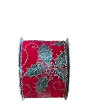 CELEBRATE IT VELVET GLITTER GREEN RED GOLD HOLLYBERRY WIRED RIBBON