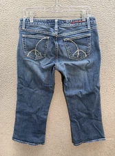 Vigoss Jeans Womens 9/10 Blue Capri Thick Stitch Distressed Rockabilly Biker