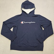 Champion Hoodie Youth XL Navy Blue Pullover Fleece Lined Spell Out