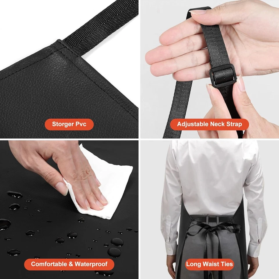 Heavy Duty Extra Long Waterproof Vinyl Apron with Pocket, Adjustable - Image 4 of 4