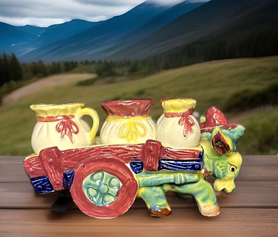 Burro & Cart Salt Pepper Sugar Creamer Betson's Hand-Painted Donkey VTG Japan