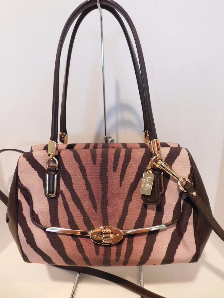 Bolso de hombro Coach Madison con estampado de cebra marrón/bronceado Madeline 26634