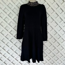 Eliza J Jeweled Mock Neck Fit & Flare Sweater Dress Black Small
