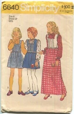 VINTAGE SIMPLICITY PATTERN 6640 GIRL'S BLOUSE & JUMPER SZ 8 BREAST 27" 1974