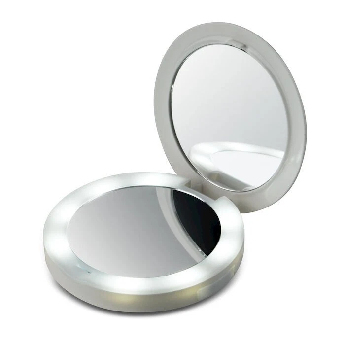 Specchio con Luci a Led Pieghevole da Borsa Ingrandimento 2x Power Bank HoMedics - Immagine 2 di 4