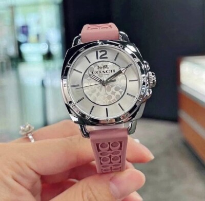 NWB 14503876 PINK Coach Women Boyfriend Logo-Embossed Rubber Strap