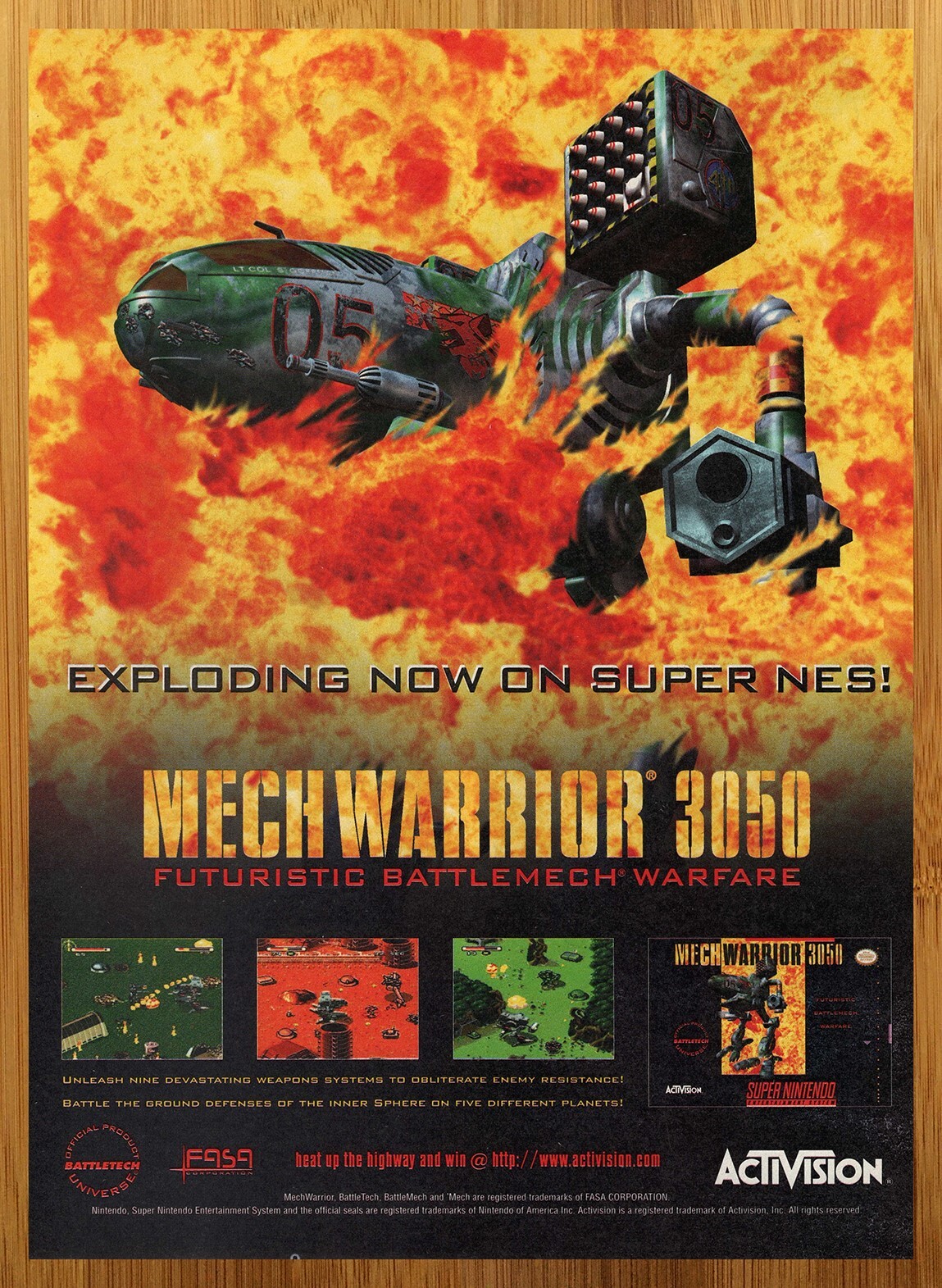 1995 MechWarrior 3050 Super Nintendo SNES Vintage Print Ad/Poster Video Game Art