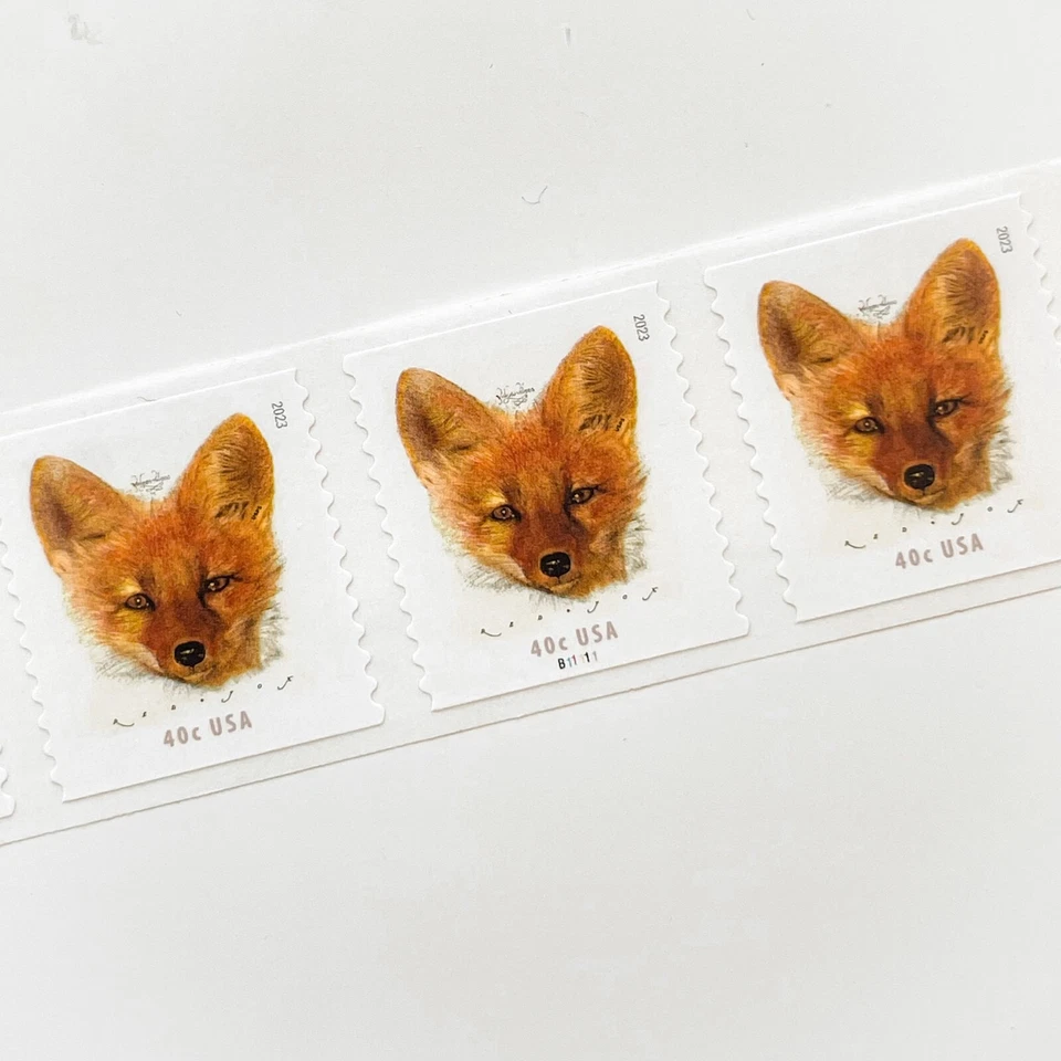 US # 5743 RED FOX 40c (2023) - Flat Strip of 50 Stamps from Coil w Center PNC#s - Image 4 of 4