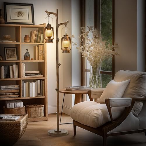 68" Rustic Farmhouse Tree Trunk Floor Lamp Country Finish Wood Vintage Brown - Picture 6 of 6