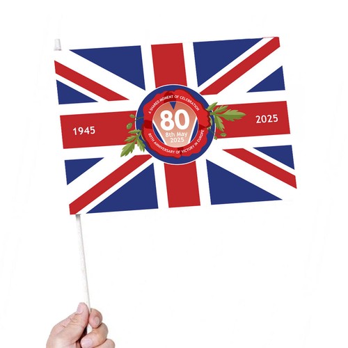 VE Day 80th Anniversary Handwaving Flags Design 2 (Pack of 5) - Special Edition - Picture 2 of 2