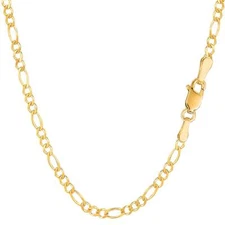 14k Yellow Real Solid Gold Figaro Chain Necklace, 2.6mm, 20"