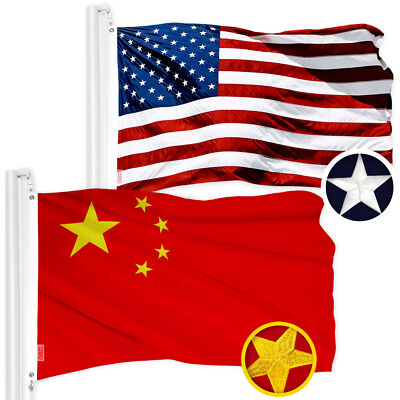 G128 Combo: USA Flag & China Chinese Flag Both 3x5 Ft Embroidered Polyester