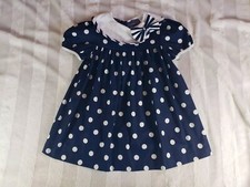 Vintage Toddler Girls Sweet Liberty Navy Blue Dress White Polka Dots Bow 4T