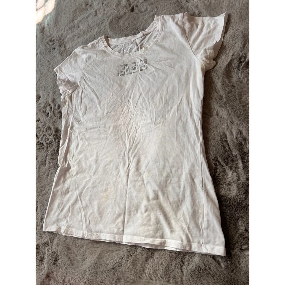 Smart Guess Kids White Cotton T-Shirt with Rhinestone Detail Girls Casual Top - Image 2 of 4