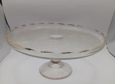 Jeanette Glass Cake Pedestal Stand With Gold Beaded Trim