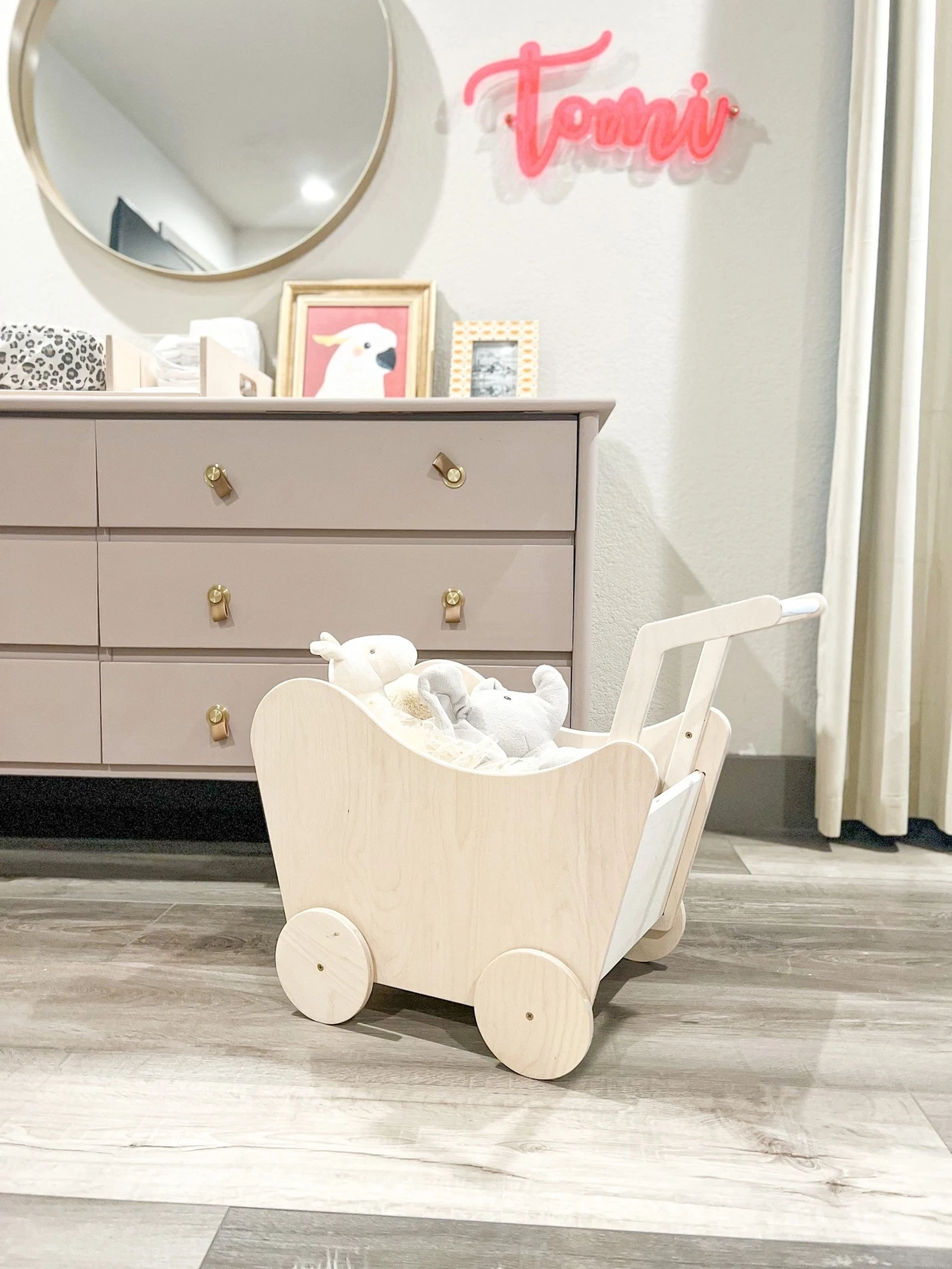 Montessori Wooden Push Wagon Baby Walker & Toy Cart Handcrafted - 19" Height