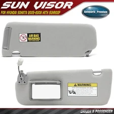 Pair Gray Sun Visor w/ Extender & Mirror for Hyundai Sonata 2005-2008 w/ Sunroof