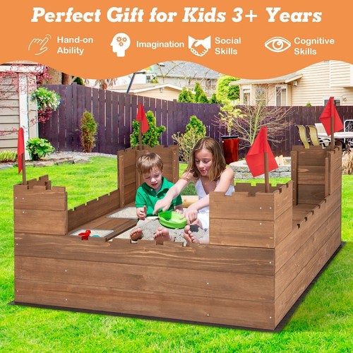 Solid Wood Sandbox Kids Outdoor Sandpit Sand Table w/ Protective Bottom Liner - Picture 10 of 10