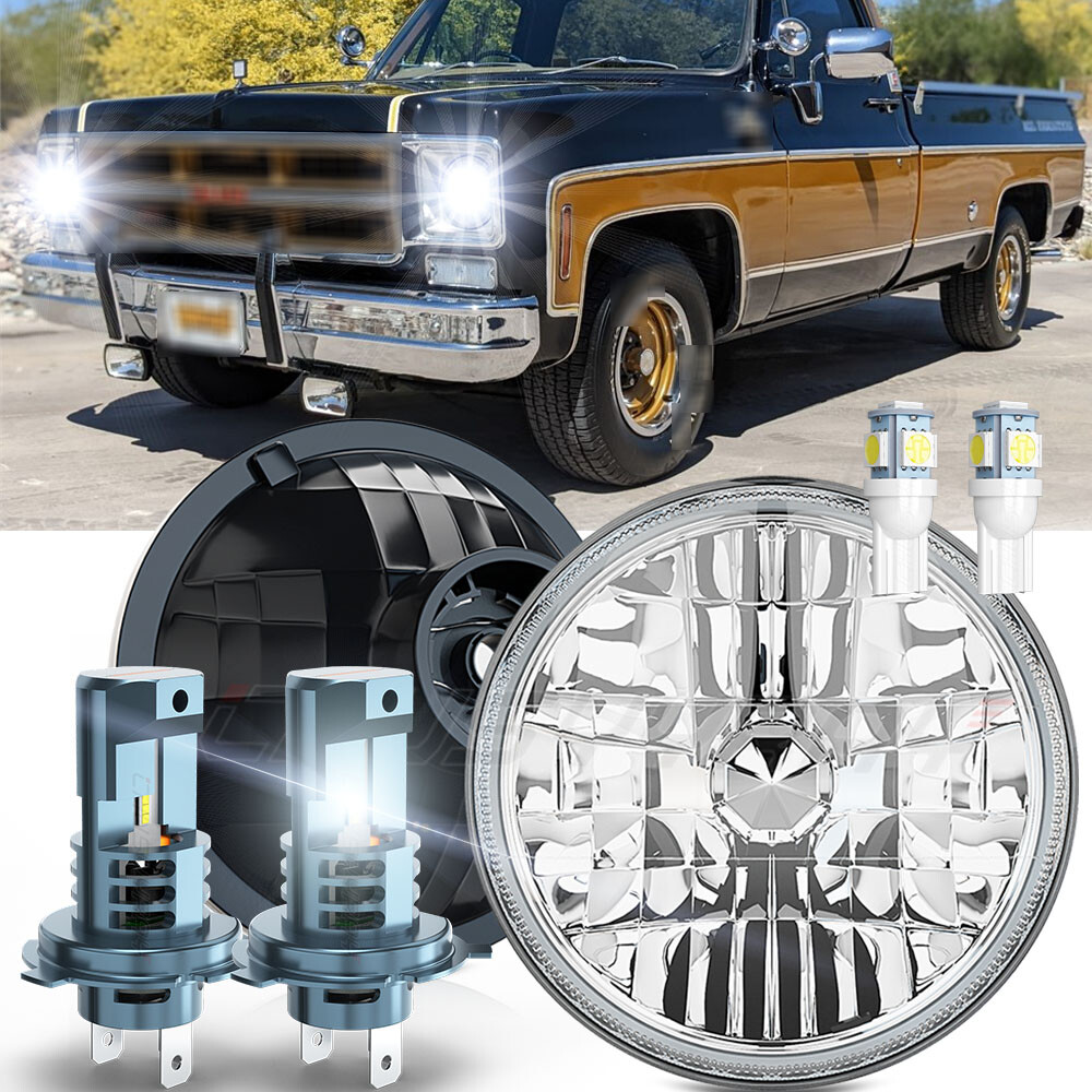 FIT for GMC C15/C25 C35 1975-1978 7inch Round LED Headlights Hi/Lo Sealed Beam