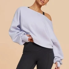 Blogilates Dance Studio Off the Shoulder Sweatshirt Lilac 1X NEW