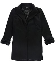 City Chic Womens Faux Fuf Cuff Coat, Black, 2x