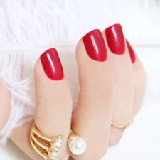 SHORT *RED* Full Cover Square Gloss 24 Nails Tips Press On Glue Set!