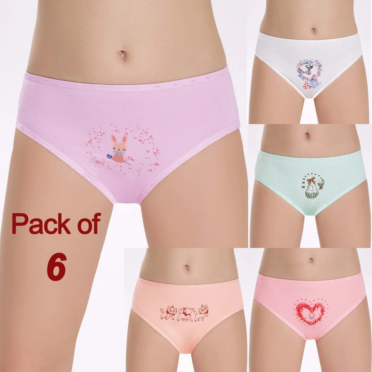 6 Pairs Girls Bikini Briefs Quality 100 Cotton Kids Underwear