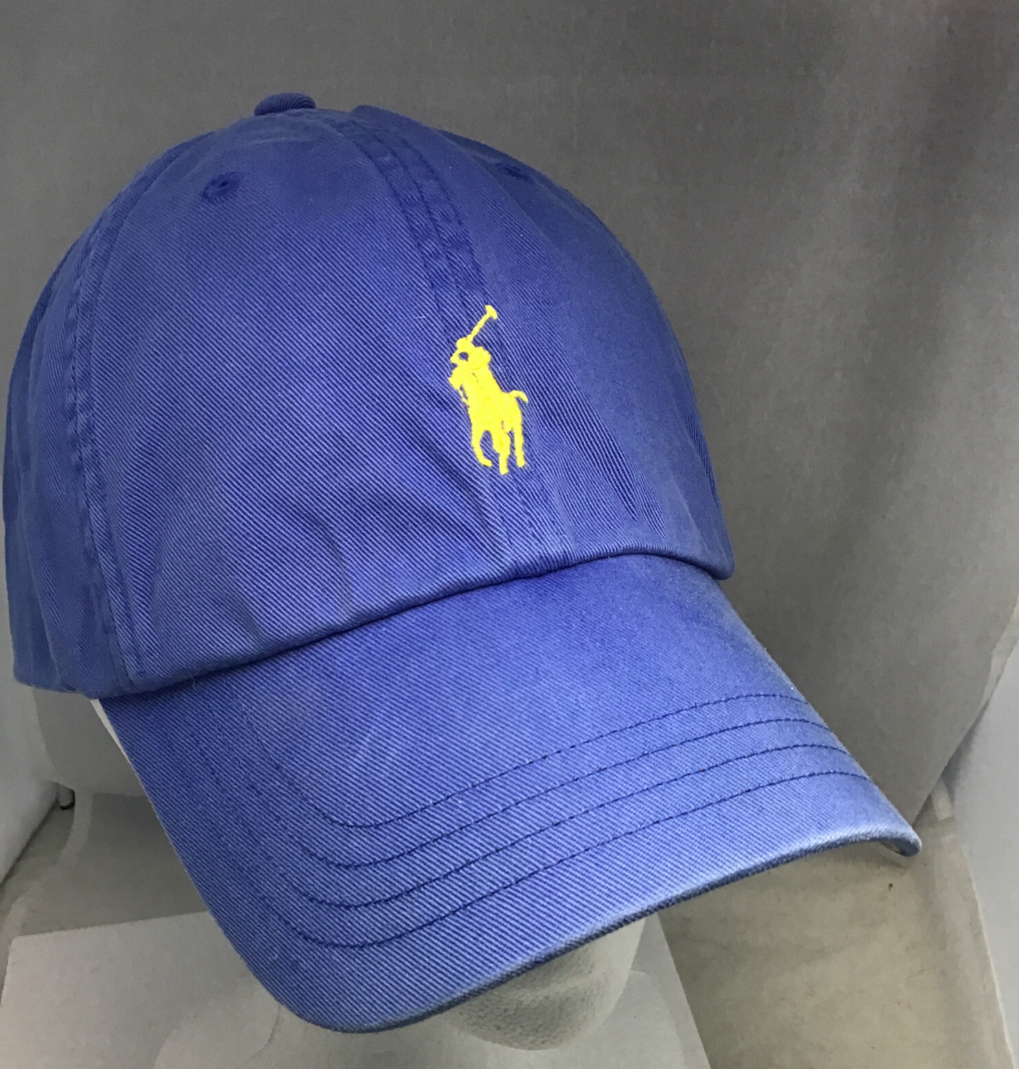 Cappello berretto papà vintage anni 90 POLO Ralph Lauren blu con cinturino pelle giallo pony Y2K