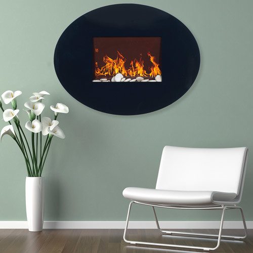 Northwest 34 In Wall Mount Oval Glass Electric Fireplace In Black