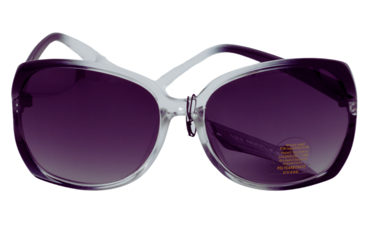 High Fashion Oversized Black to Clear Sunglasses with Charcoal Lavender Lens